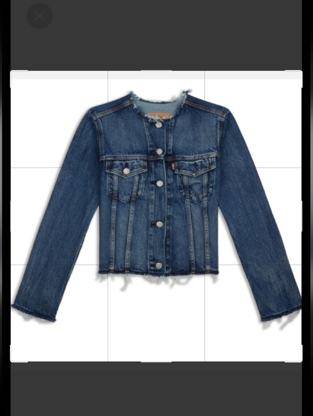 Leviโs Medium Dark Wash Collarless Jean Jacket Raw Hem
